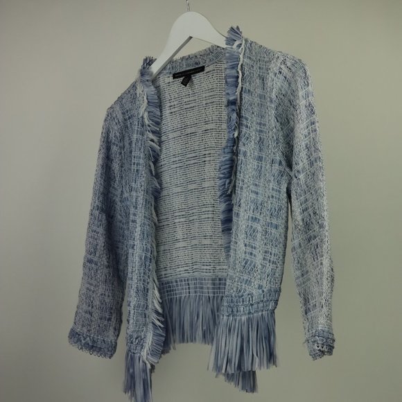 White House Black Market Blue Opal Fringe Sweater Jacket - Picture 3 of 4